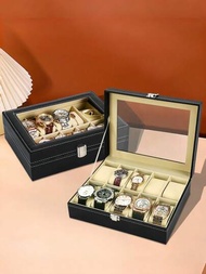 1入組透明翻蓋PU皮錶盒，高端機械表透明顯示盒，高級珠寶透明顯示盒