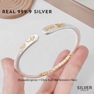 【SFO】Pure Silver 999 Blessing Cuff Bangle | 9999足银平安喜乐开口手镯 23g