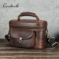 CONTACTS Genuine Leather Men Camera Bags Vintage High Quality Camera Storage Box Male Travel Tote Ba