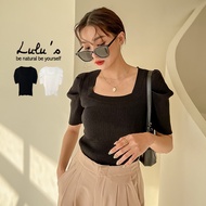 LULUS [A01220244] Y Fine Pit Pattern Square Neck Puff Sleeve Top 2 Colors 220421