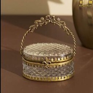 黃銅加玻璃首飾盒印度手工藝復古做舊珠寶收納盒輕奢客廳桌面擺件