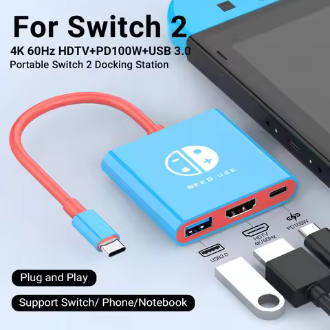 4K 60Hz Docking Station for Switch 2, Type-C Hub with HDMI and USB-C 3.0, Portable Gaming Dock for T