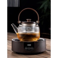 花茶具燒水壺煮茶器電陶爐保溫套裝養生玻璃壺胡桃木提梁蒸汽茶壺