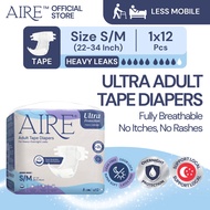 Aire Adult Tape Diapers - Size S/M (1x12 pcs)(For Heavy Leaks, Super Soft Protection, Readjustable M