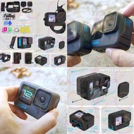 GoPro Hero12/ 11/10/9 Silicone Sleeve Case Battery Side Cover & Screen Protectors & Lens Caps黑色矽膠套、電