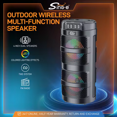 ZQS-2401 Portable Bluetooth Speaker 4-inch Rechargeable with BT USB TF FM RGB Colorful Lights Built-