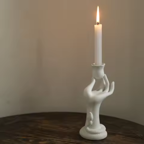 Nordic Muse White Flower Ceramic Candlestick Holder, Beauty Finger Candlestick, Desktop Decoration, 