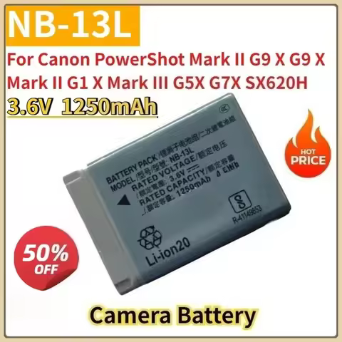 New Replacement Camera Battery 3.6V 1250mAh NB-13L for Canon PowerShot Mark II G9 X G9 X Mark II G1 