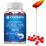 CooLKIN Krill Oil Supplement - Antarctic Krill Oil 3000 mg, Crill Oil Omega 3 with Astaxanthin, DHA 