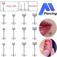 1Pcs Stainless Steel Labret Piercing Jewelry 20G/18G/20G Push-in Crystal Decorative Piercing Earring