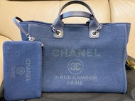 芯片98%new Chanel 香奈兒藏藍色中號沙灘包tote38cm