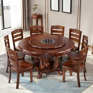 Household Oak Combination Large Round Table 12 Round Hotel Rice Dining Table Chair Solid Wood Chines