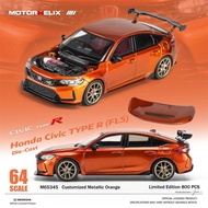 MH 1/64 Honda Civic Type R FL5 Orange Static Alloy Diecast Car Model Toy Birthday Gift