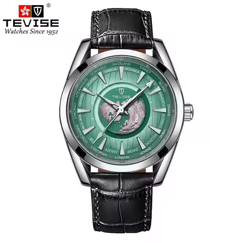 TEVISE Fashionable Business Men's Automatic Mechanical Watch Luminous Hands Calf Leather Strap Water