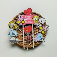 Topper toper decoration skewer cake rice cake tumpeng pudding happy birthday birthday character bt21