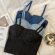 Lovito Women Casual Denim Top Button Split Spring/summer Dark Blue Denim Top