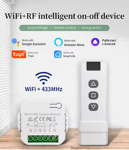 Wifi Smart Switch with RF 433Mhz Remote Tuya Smart Life Alexa Google App Voice Control Roller Blinds
