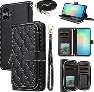 Dswteny Argyle Wallet Case for Samsung Galaxy A06 5G with Wrist Shoulder Strap, Zipper Purse PU Leat