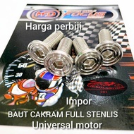 Baud atau baut cakram depan perbiji STENLIS original universal motor impor baud cakram depan baut cakram depan baut disk depan baud disk depan baut piringan depan baud piringan depan motor Vixion beat Mio Vario Scoopy mx Jupiter Supra Nmax