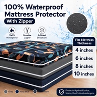 4/6/8/10Inch Bedsheet Cover Zip Waterproof Mattress Protector Fitted Bed Sheet Faom Cover