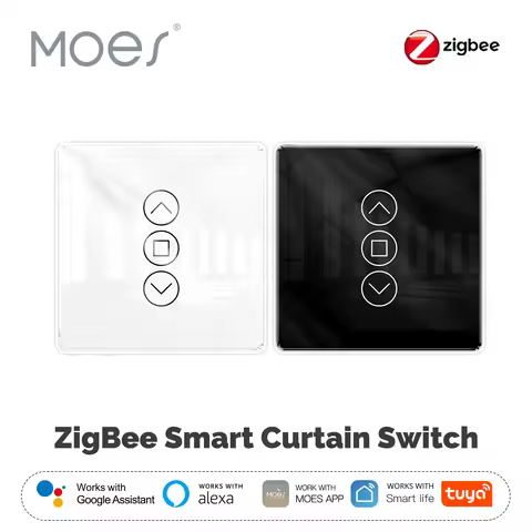 MOES ZigBee Curtain Switch 2.5D Smart Arc Glass Touch Panel App Remote Control Work With Alexa Googl