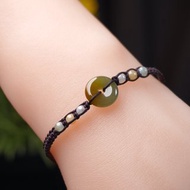 冰種黃加綠翡翠平安扣編織手鍊 | 天然A貨翡翠 | 送禮