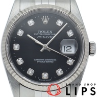 นาฬิกา Rolex Datejust สำหรับผู้ชาย ประดับเพชร 10 เม็ด รุ่น 16234G(Y) K18WG/SS ตัวเรือนสีดำขัดเงา ปี 