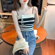 2025新款法式新款织条纹吊带背心夏季女内别致无袖短款上衣打底
