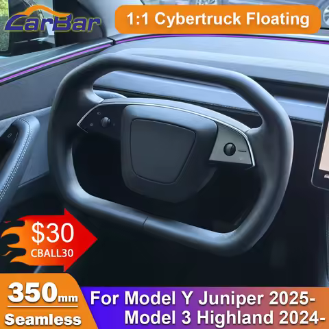 Carbar 350mm Cybertruck Style Yoke Steering Wheel for Tesla Model Y Juniper Model 3 Highland Design 