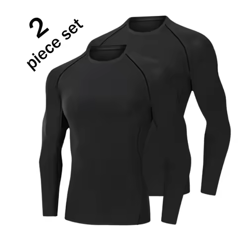 2 Pcs Men Compression Gym Shirt Bodybuilding Fitness Top Tee Man Quick Dry Running Sport Long Sleeve