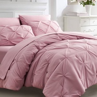 【Black Friday】ELNIDO QUEEN 7PCS Pink Pintuck Comforter Set -All Season Pintuck 7 PCS soft bedding se