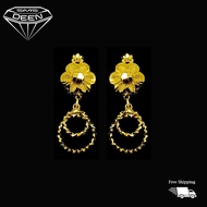 SMS DEEN Fancy Hanging Earrings (Screw Type), ±2.55GM - Gold 916 Emas - Subang (Info: ±3.0x1.0CM - 2
