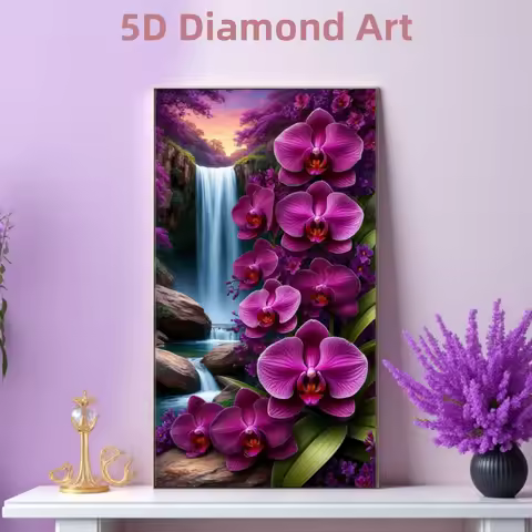 5D Diamond Painting New Big Size Vibrant Purple Magnolia Waterfall DIY 5D Diamond Painting New Arriv