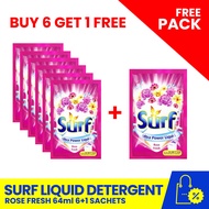 SURF Liquid Detergent Rose Fresh 64ml 6+1 sachets x 2 hangers, laundry powder, fabric conditioner, f