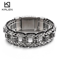 KALEN สแตนเลสชายสร้อยข้อมือหกตัวอักษร316L Cowhide Charm ของขวัญชาย