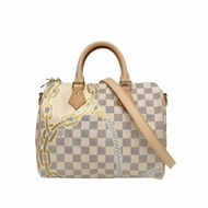 LOUIS VUITTON 白色棋盤格 PVC 晶片 Speedy 25 附肩帶 春日限定 金色鏈條花紋
