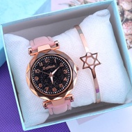 Fashion digital starry sky watch female luminous watch quartz watch ladies belt watch Watch+Bracelet+Watch Box