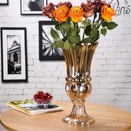 🚓High Foot Flower Pot European Style Vase Glass Transparent Gold Flower Arrangement Decoration Vase Vase Glass European