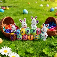 ☼WT Easter Bunny Ornament Bunny Collectible Figurine Colorful Easter Bunny Figurine Resin Statue Dec