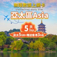 SIM - 【亞太地區通用】5G SIM卡上網卡 - 5天 5GB 總流量+香港本地流量3GB