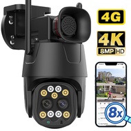 Outdoor 8X Zoom 4G SIM Card 4K 8MP PTZ Auto Tracking Camera 2K 4MP IP HD Dual Lens Security CCTV Sur