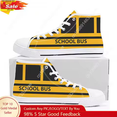 Yellow School Bus Printed High Top High Quality Sneakers Mens Womens Lightweight Canvas Sneaker Ghan