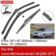 For KIA Carens MK2 Rondo Rondo7 UN 2006-2011 Front Rear Wiper Blades Brushes Cutter Accessories J Ho