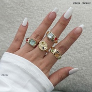 Chuya 4PCS Mid-century Liquid Metal Knuckle Ring Set, Y2K Stacking Finger Jewelry