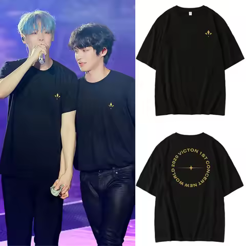 VICTON ST CONCERT NEW WORLD Street Sle Loose ort Sve T-irt Support Printed Cotton Casual round Ne To