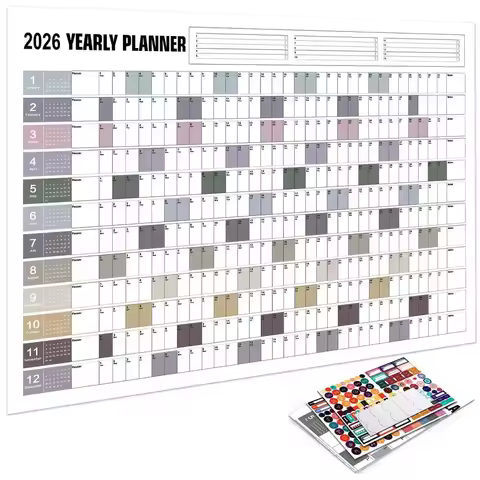 2026 Wall Calendar Planner - Full Year View Calendar 2026, Year Wall Planner 2026 with stickers and 