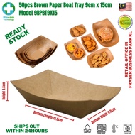 Assorted Sizes 50pcs White Brown Paper Boat Tray Cake Fries Nasi Lemak Waffle Disposable Tableware