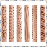 (SDRB) 6 Piece Clay Modeling Pattern Rollers Texture Rollers 15x2cm for Clay Wooden Handle Pottery T