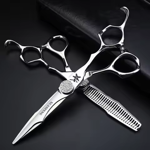 CNC craft hair scissors 6-inch Japanese 440C steel cutting and thinning scissors hairdresser scissor
