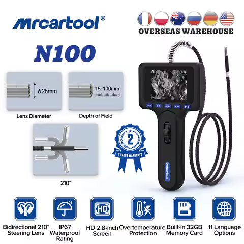 MRCARTOOL IP67 Waterproof Steering Endoscope Camera N100 HD Screen Borescope Camera Overtemperature